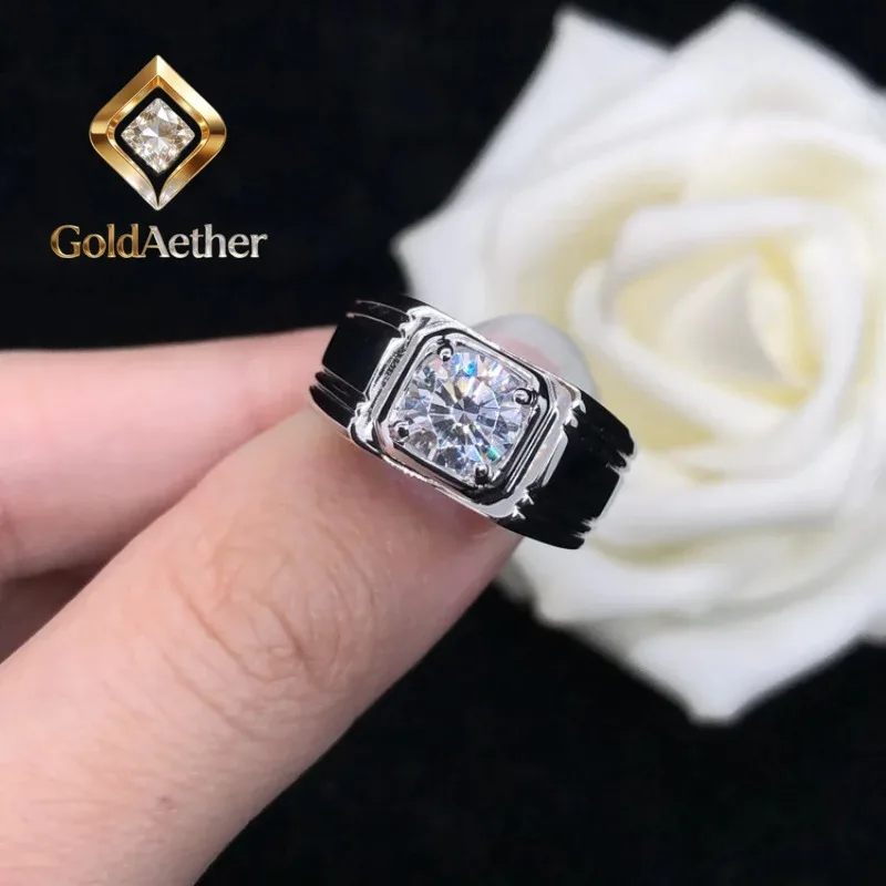 

GoldNouveau Men's 1 Carat Moissanite Ring, PT950 Platinum, Fashionable Design, Understated Sparkle & Premium Feel