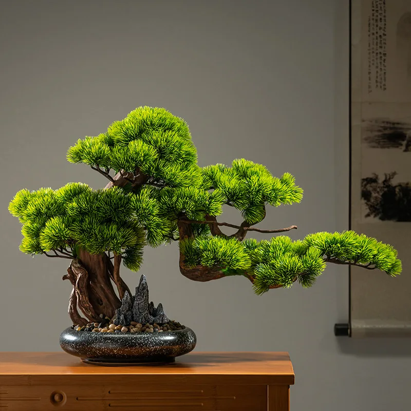 

Simulated welcome pine root fake mountain stone bonsai office ornament fake tree green plant porch hotel villa soft decoration