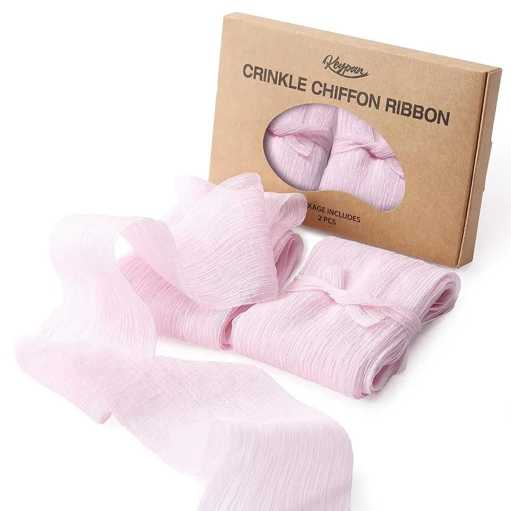 

Pink Chiffon Ribbon 3 Inch Handmade Fabric Crinkle Silk Ribbons for Valentines Day Bridal Flower Bouquet Wedding Decor Gift W