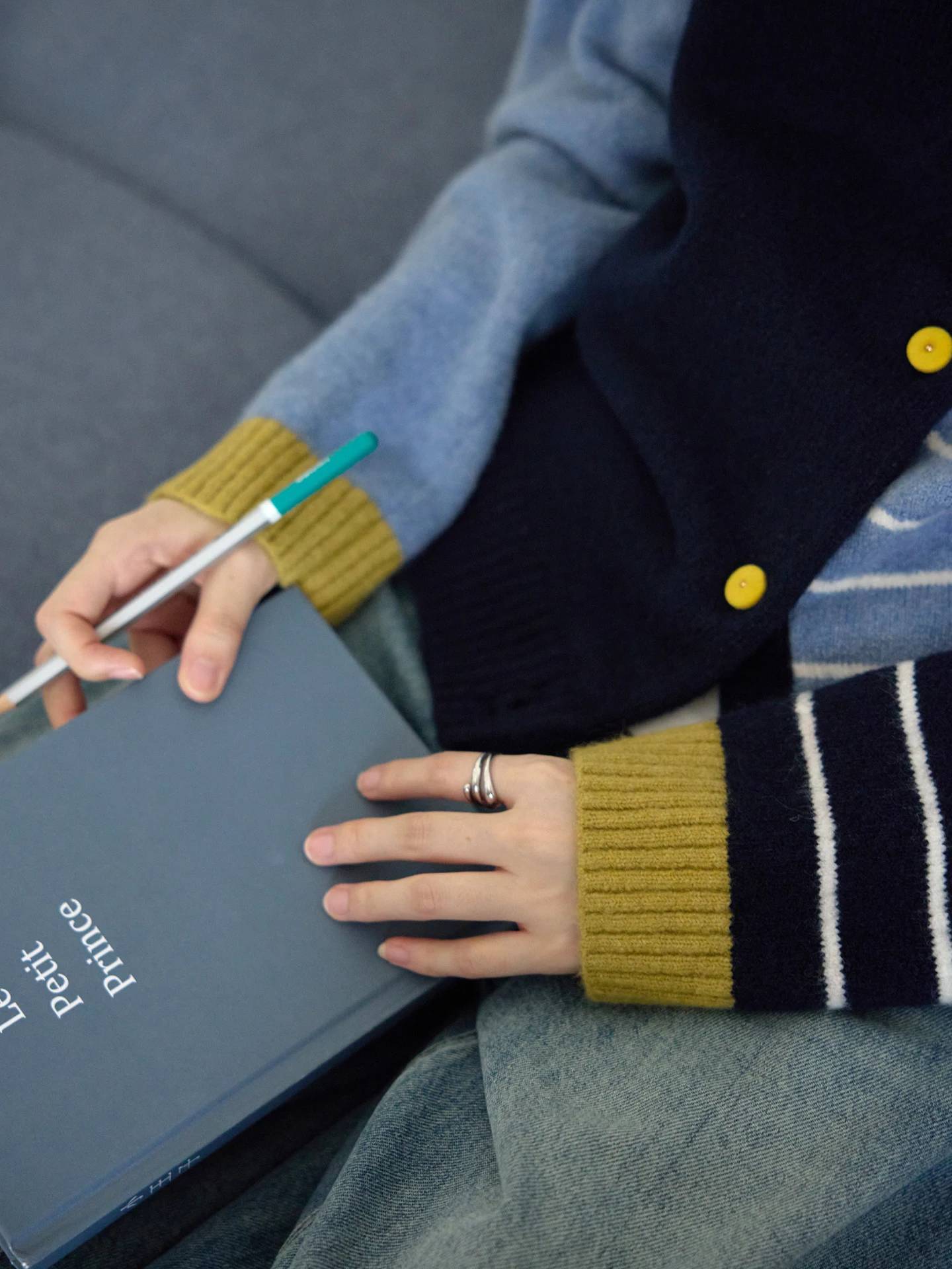 

Blue Embroidered Casual Sweater ort Women's Sle Winter Outerwear Soft Knitted Cardigan Amy Wine House round Ne Long Sve