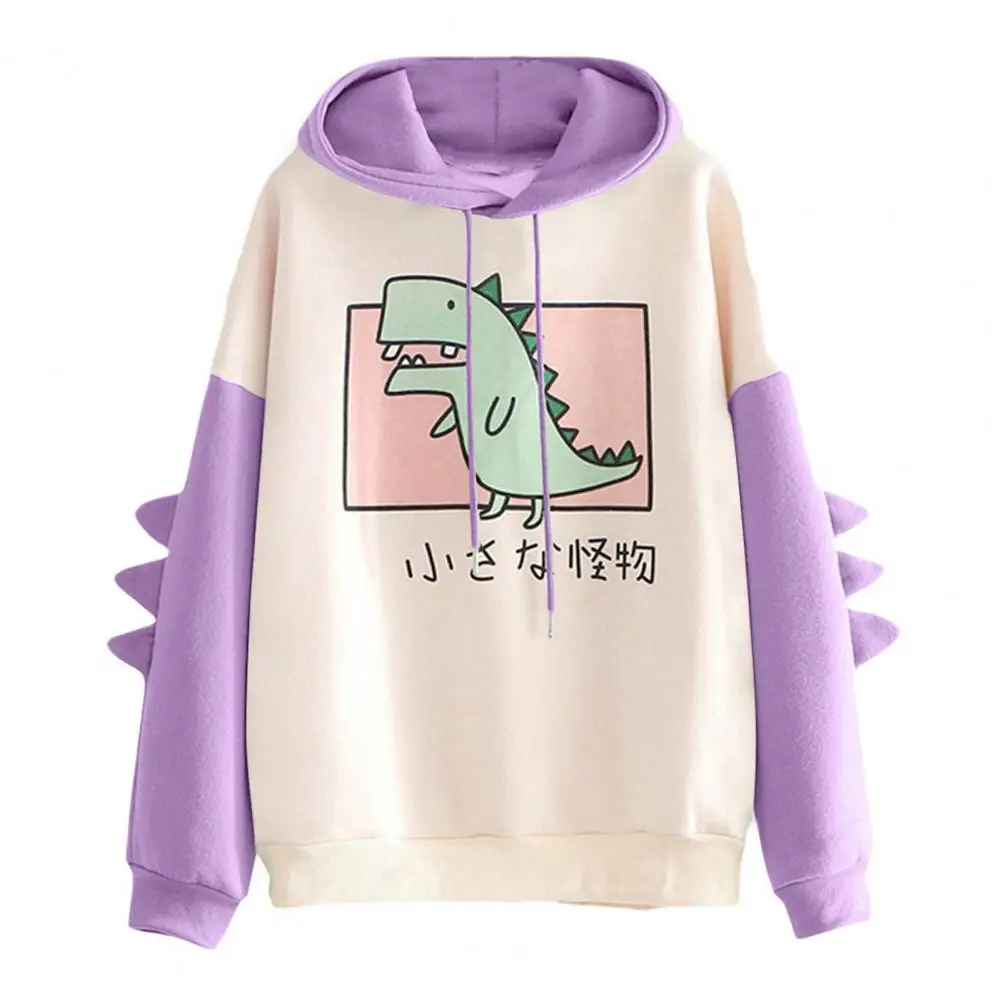 Duurzame Herfst Uitloper Dinosaurus Patroon Losse Trekkoord Capuchon Lange Mouw Nieuwigheid Sweatshirt