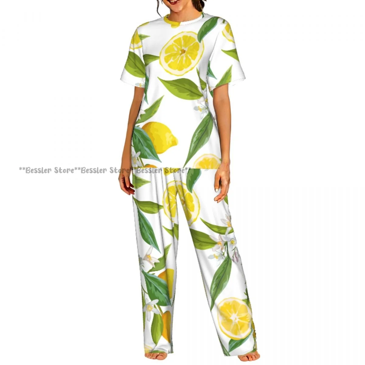 

Women's 2-piece set Fruits Lemon Floral Pattern Pajamas Short sleeved Top and Pants Sleepwear
