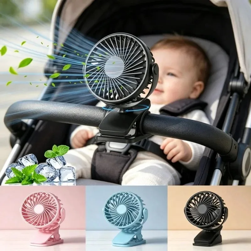 Mini ventilateur portable rechargeable par USB 720 ° Ventilateur à clip rotatif avec lampe de nuit intégrée, ventilateur personnel pour les voyages en plein air et le camping