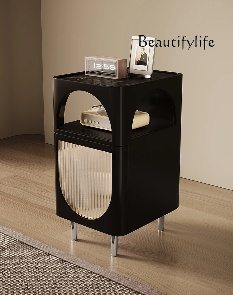 Bedside Table Retro Narrow Bedside Cabinet Black Paint Storage Cabinet Simple Small Storage Cabinet