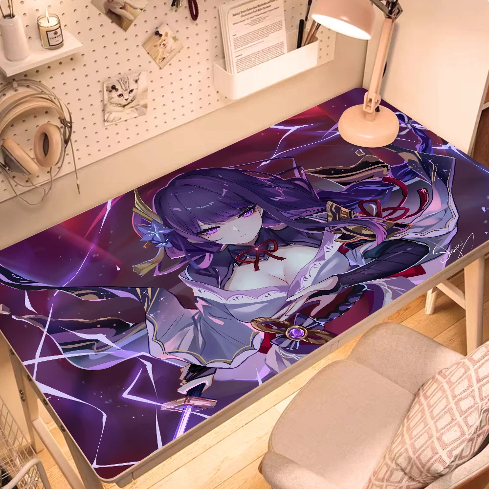 Large scale games HD printing Genshin Impact Raiden Shogun Mousepad Big Gaming Large Computer Desk Mat Locking Edge Keyboard Pad