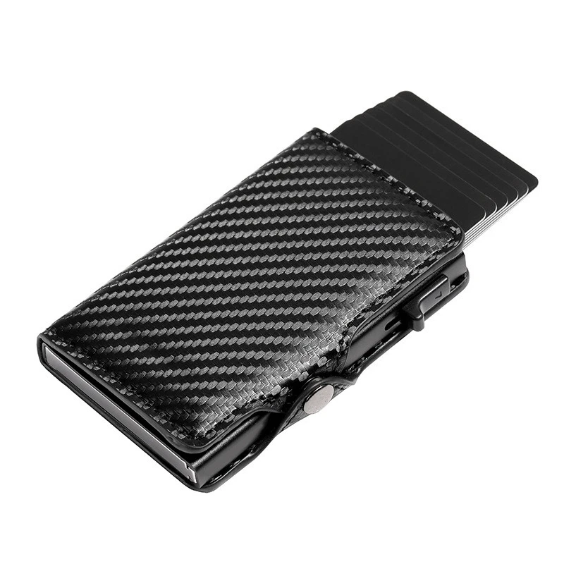Carbon Fiber Credit Card Holder Men's RFID Blocking Smart Metal Thin Slim Pop Up Minimalist Wallet Small Purse Metal Coin Bag image 4