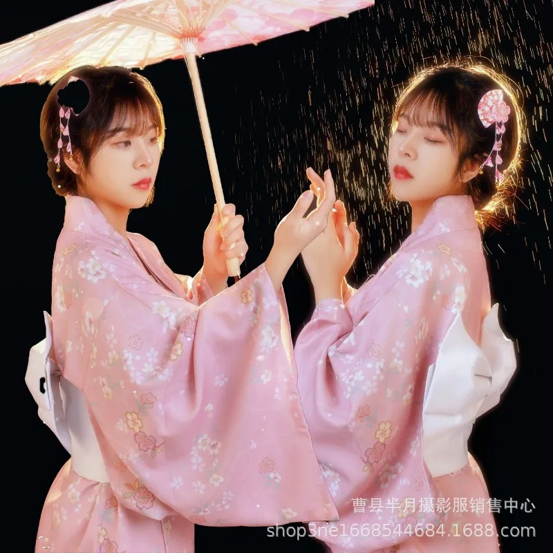 Nuevo Kimono japonés de estilo japonés para mujer, Kimono japonés mejorado Yukata, fotografía y ropa de viaje para chica bonita