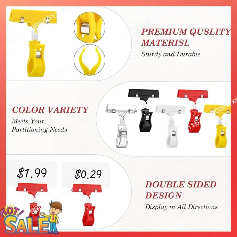

ABCL 50 Pcs Plastic Sign Holder Clips For Display 5 Color Plastic Price Sign Rotatable Merchandising Price Tag Holder