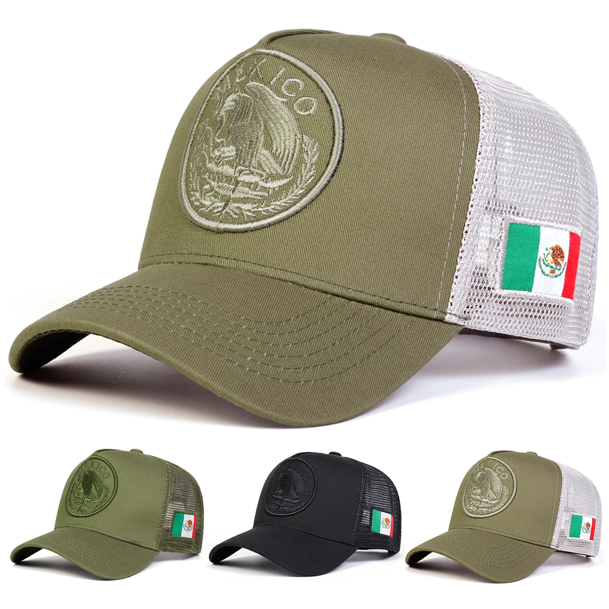 Unisex Mexican Flag Embroidery Baseball Net Caps Outdoor Adjustable Spring and Summer Casual Sunscreen Hat