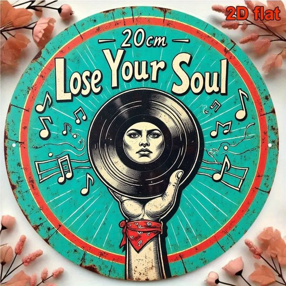 Vintage Rock Music Metal Sign Round Tin Poster Lose Your Soul Vinyl Record Wall Art Decor for Cafe Man Garage Decoration Gift