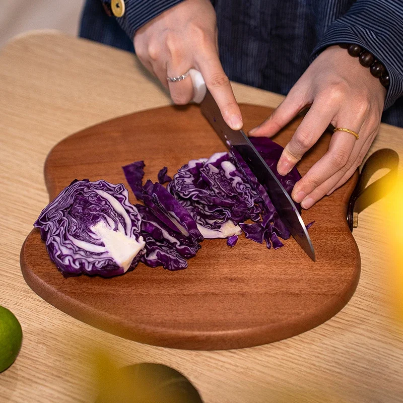 Apple Shape Wood Cutting Board with Handle,Wooden Chopping Block for Bread,Vegetables,Fruits,Dinner Cheese,Kitchen Serving Tray