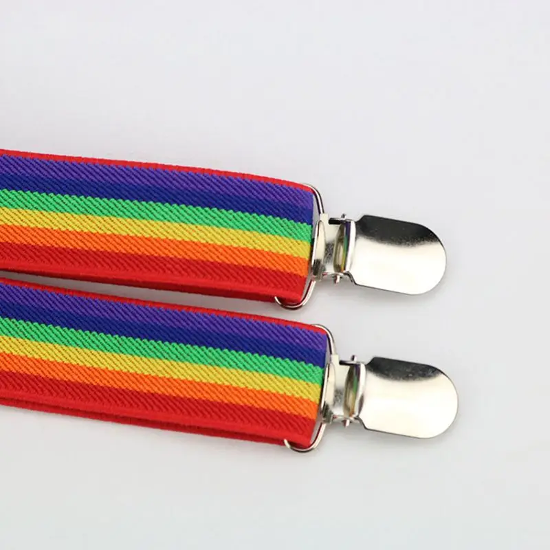 Colorful Striped Strap Rainbow Bib Pants Straps Clip Adult Unisex Suspenders Buc