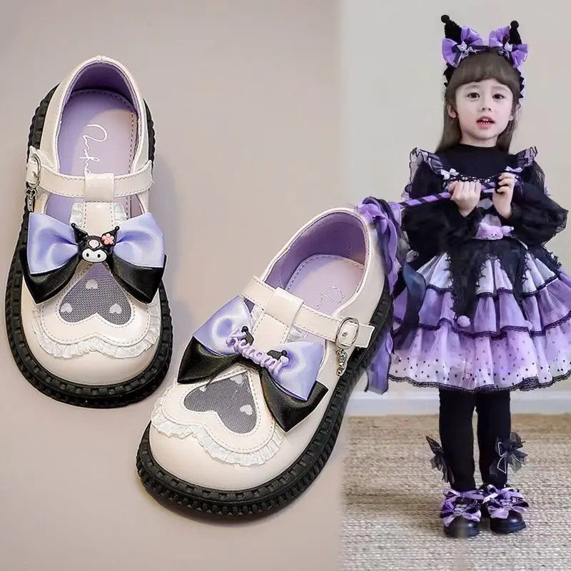 Sanrios Child Princess Shoes Sandals Summer Student Jk Leather Shoes Girl New Kuromi Kawaii Anime Figure Cartoon Versatile