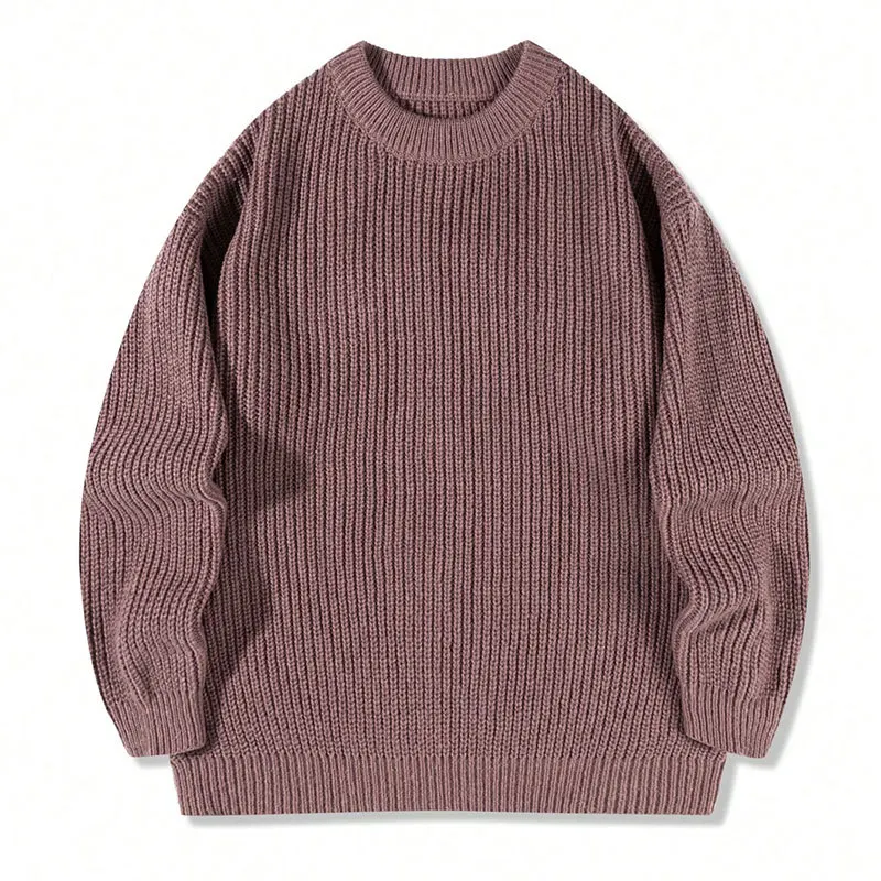 Heavy-duty thick needle stitch texture pullover for men 2025 new style pure color loose round neck knitted jacket Asian size