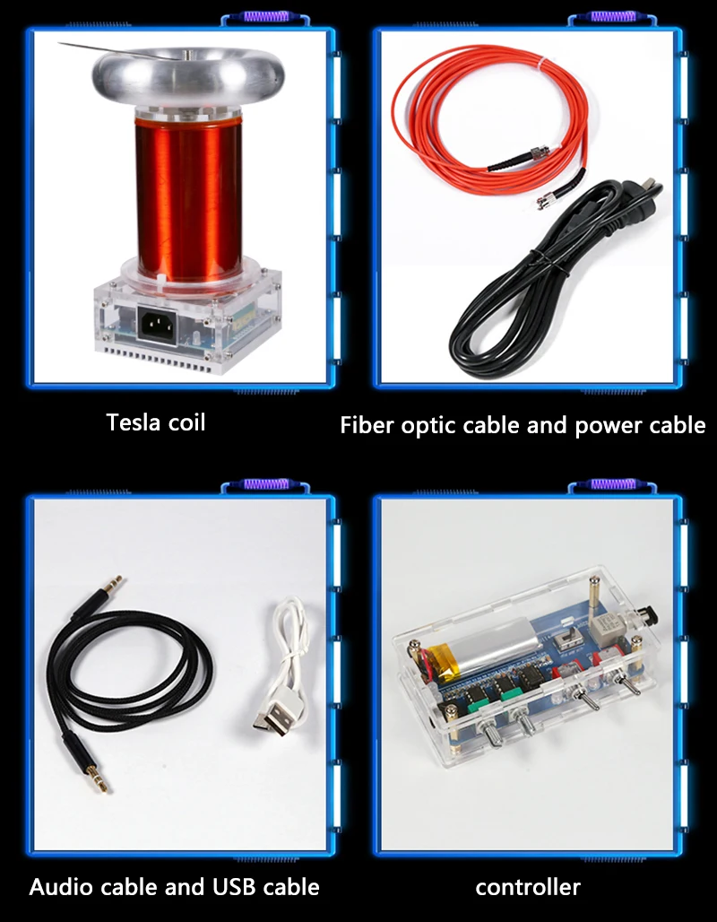 Imagem -04 - Diy Terminou Alta Freqüência Tesla Coil Generator Ac110240v Ssb Música 250w Comprimento do Arco 20cm Comprimento