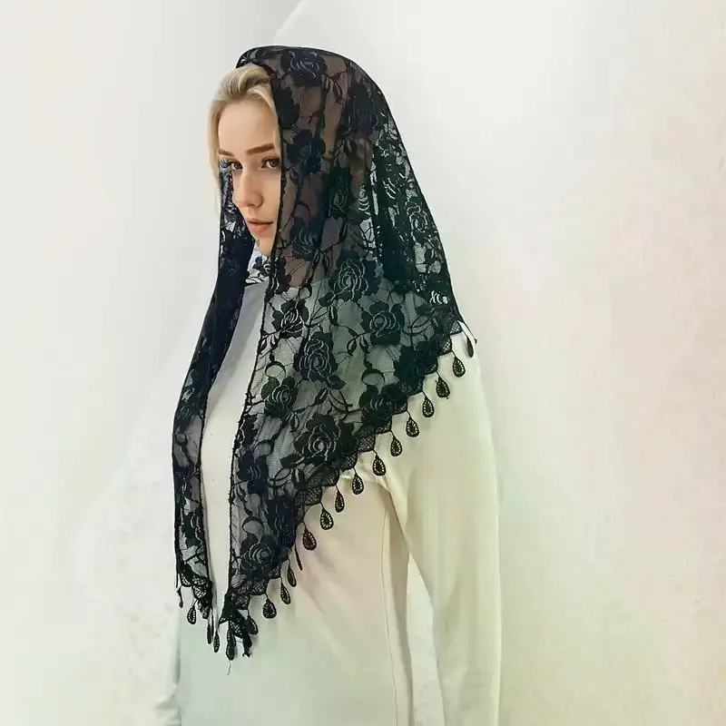 Elegant Lace Trim Wedding Hijab Skin-friendly Soft Shawl Veil for Bridesmaid Church Event Daily Outdoor Wear
