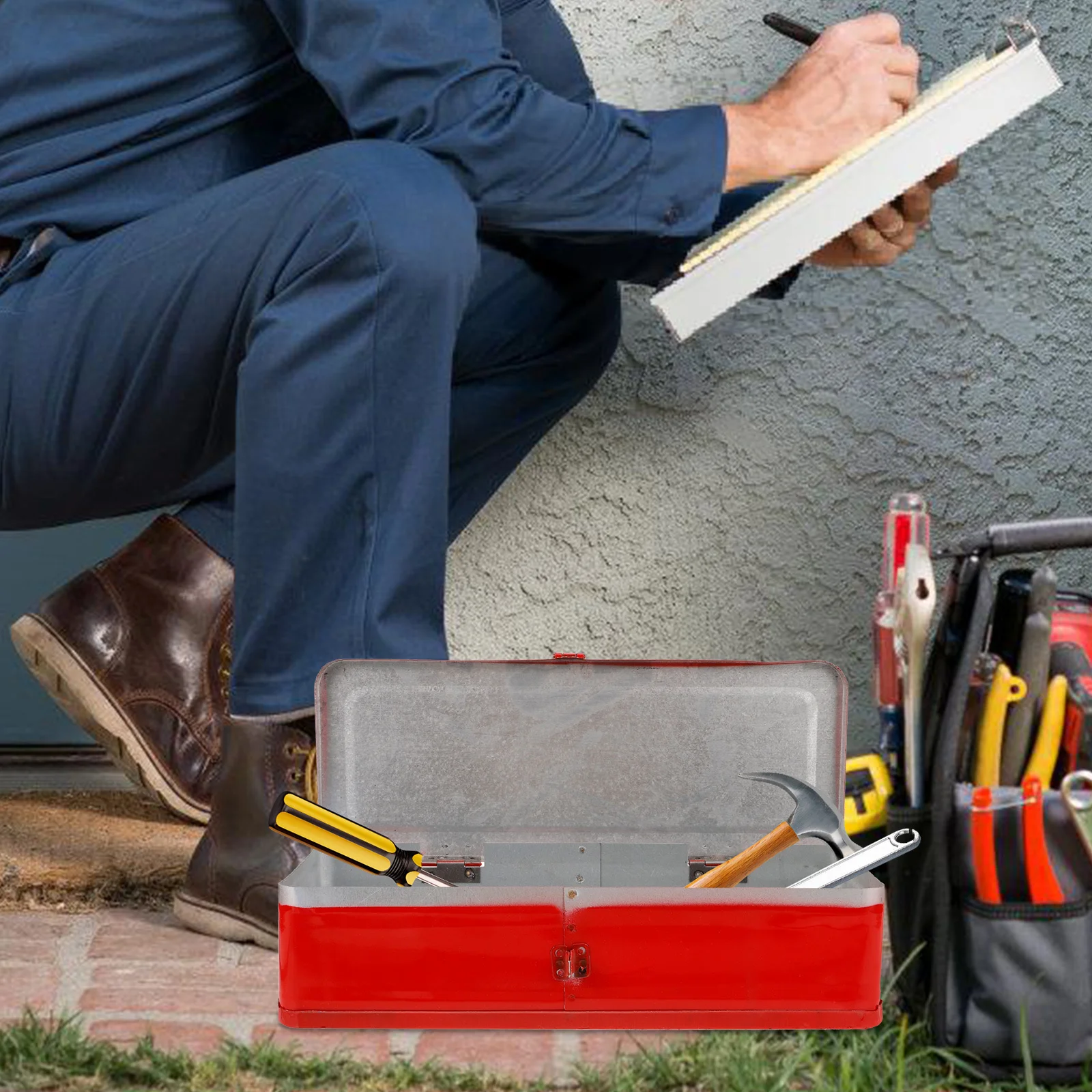 

Усиленный металлический ящик для инструментов большой вместимости, сверхпрочный органайзер для инструментов, кейс для хранения в автомобиле, металлический ящик для инструментов