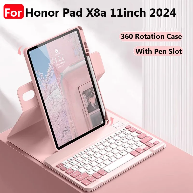 Case for Honor Pad X8A NDL-W09 11 Inch 2024 X8a 11inch Cover PU Leather Case with Slim Silicon Keyboard Case for Honor Pad X9 11