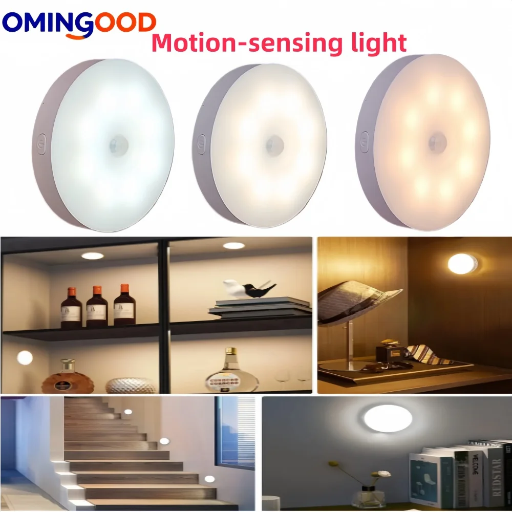 

NEW Upgraded Wireless Human Sensor Light with Adjustable Brightness 3 Colors for Bedroom Bathroom Corridor Kitchen