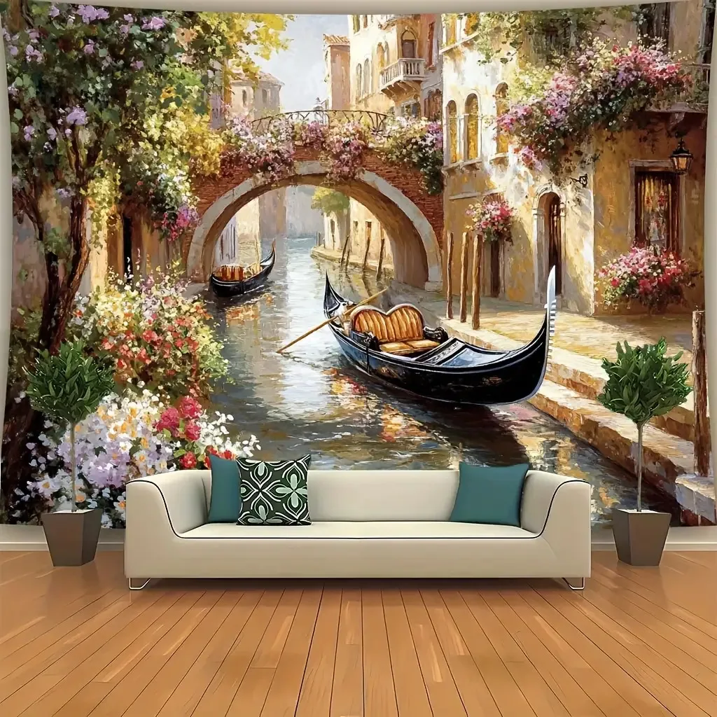 Plan 2D, 1 pièce de mur de bateau gondole vénitien - scène de canal vénitien à grande échelle XY