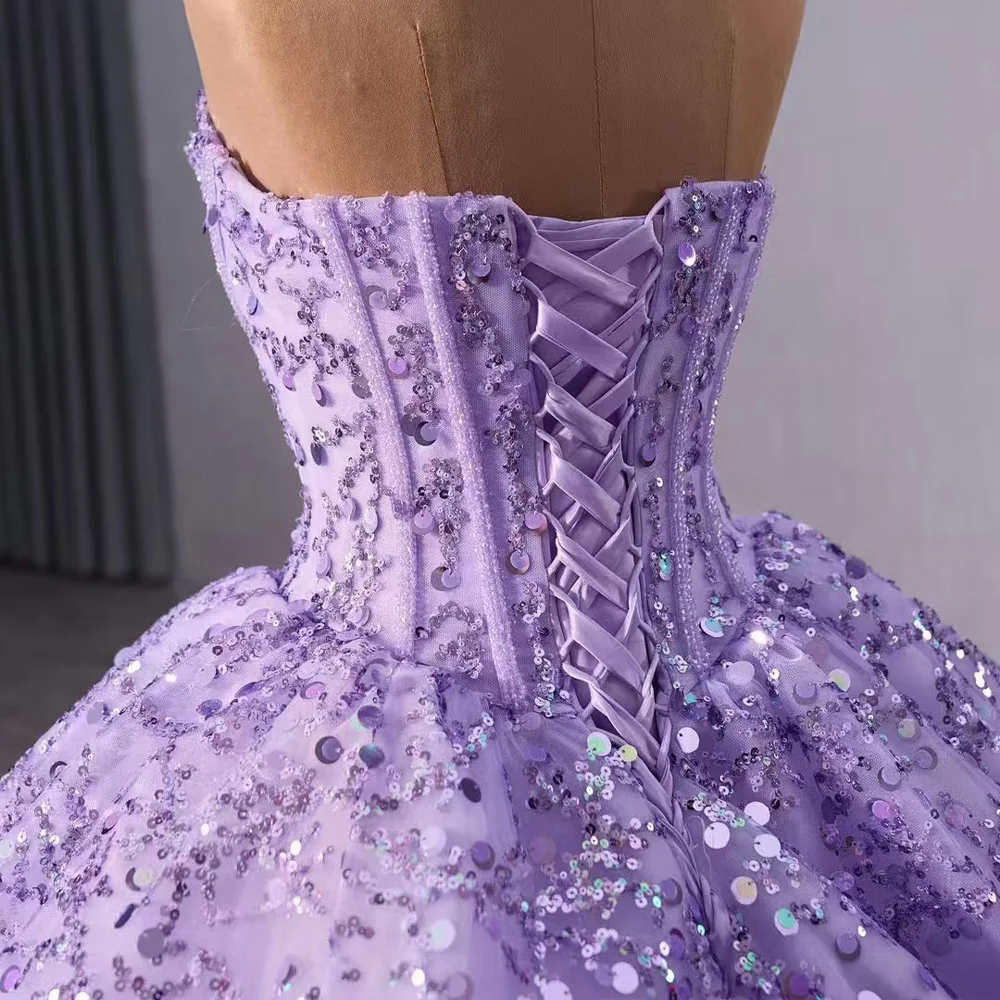 Purple Sweetheart Sleeveless Evening Dress Sequined Lace-Up Back Customizable Luxury Women's Night Dress Vestidos De Noche
