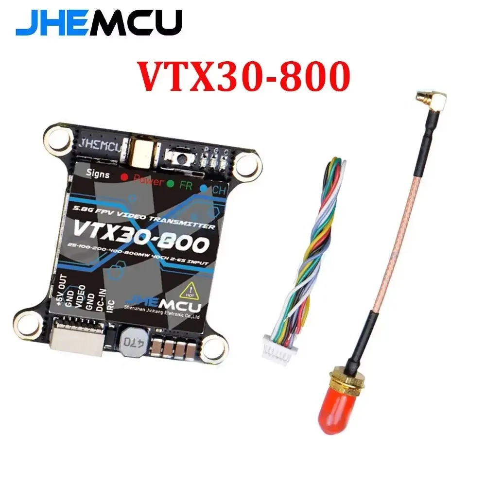 JHEMCU VTX30-800 5.8GHz FPV Video Transmitter 40CH 25/100/200/400/800mW with Foxeer Lollipop 4 Antenna for RC Drone Long Range