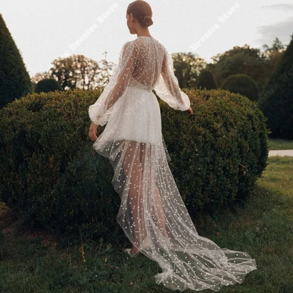 Tüll Short Style Frauen Brautkleider maßge schneiderte moderne Roben Wisch länge A-Linie Bohemian Prinzessin Vestidos de Novias