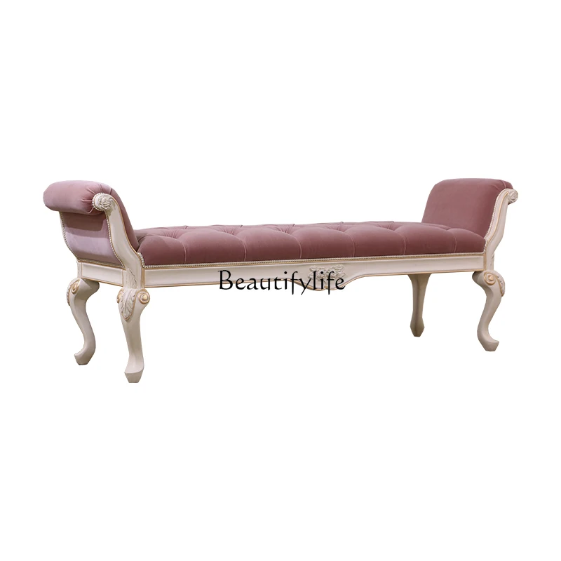 

Light luxury bed front pedal stool tail couch solid wood European court bedside chair bench