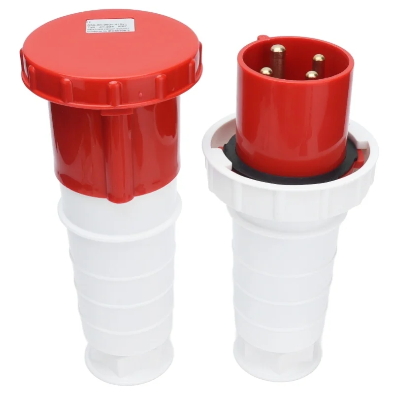 

Промышленная вилка-розетка 3-фазная 4-контактная, водонепроницаемый авиационный разъем IP67, 380В/415В, 63А, 3P+E