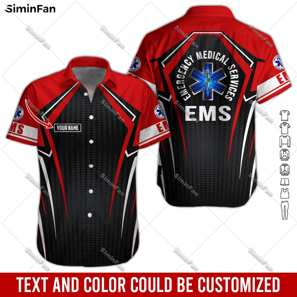 Custom Name EMS EMT Physical Therapy Mens Hawaiian Short Sleeve Shirts 3D Printed Male Lapel Tshirt Summer T-shirt Unisex Tee-4