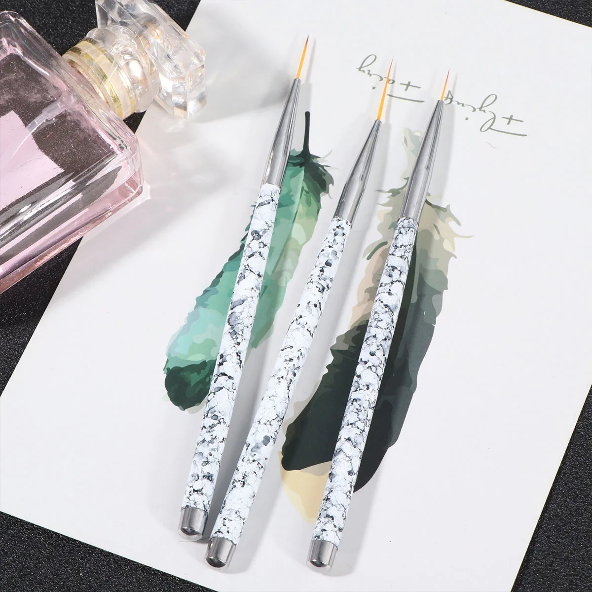 

3Pcs Nail Art Brush Set Nylon Bristle Marbling Handle Precision Liner Pens Fine Detailing Manicure Tools for Acrylic False