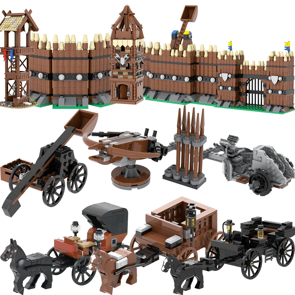 MOOXI-Carrillo occidental Medieval, carro desviado, lanzamiento del balista, juego de bloques de construcción, ladrillo MOC, juguete DIY para niños, regalo Montessori