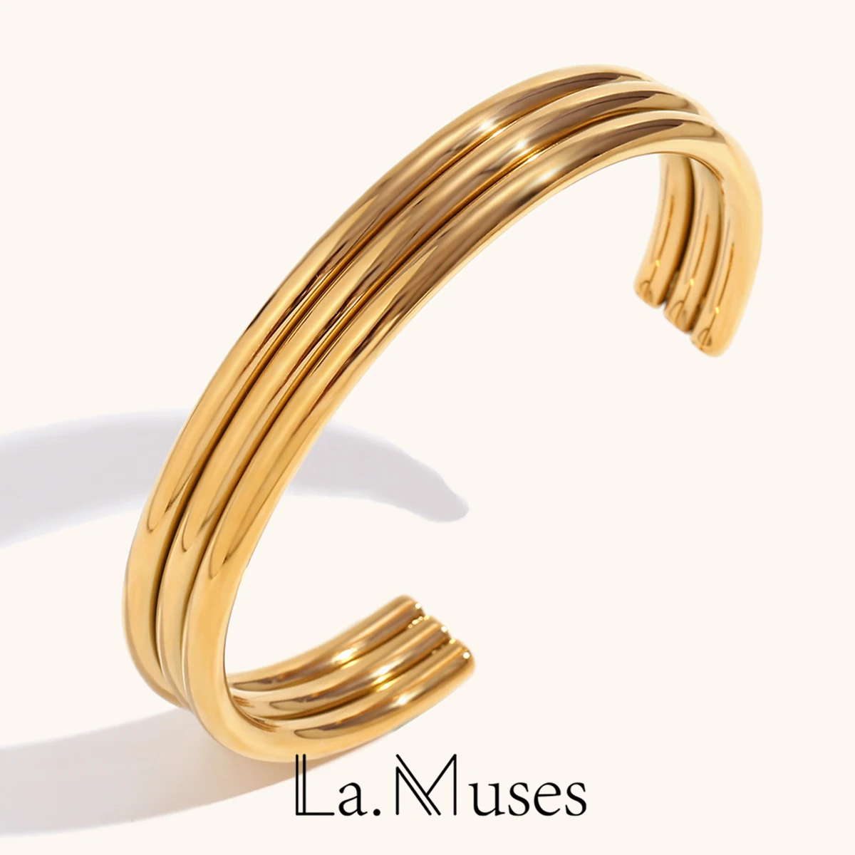 La. Muses 3-layer C-shaped Tube Smooth Opening Bracelet Stainless steel 18K Gold-plated Texture Waterproof Jewelry Gifts