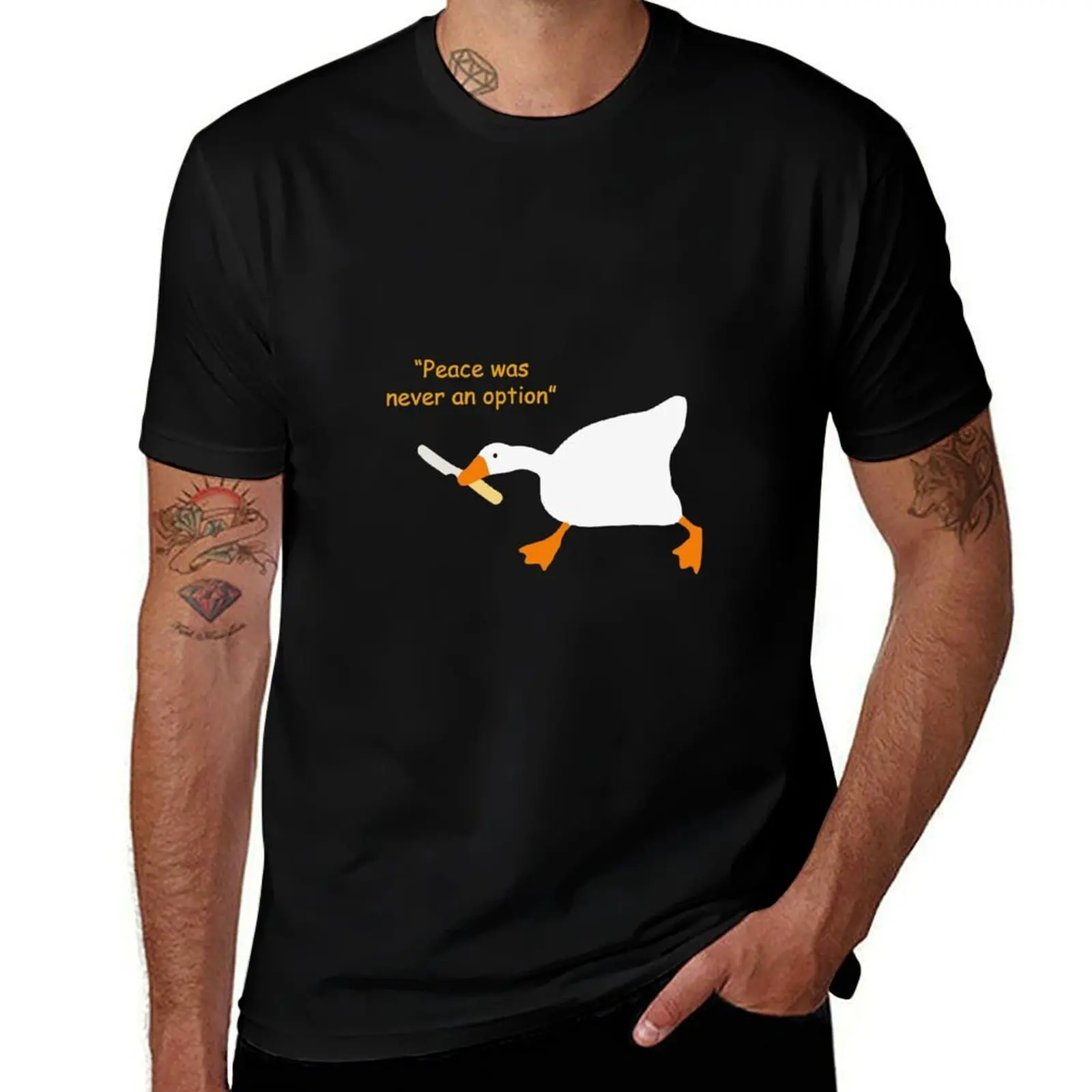 Peace was never an option. white duck goose. T-Shirt High Elasticity Sports Tee Shirt