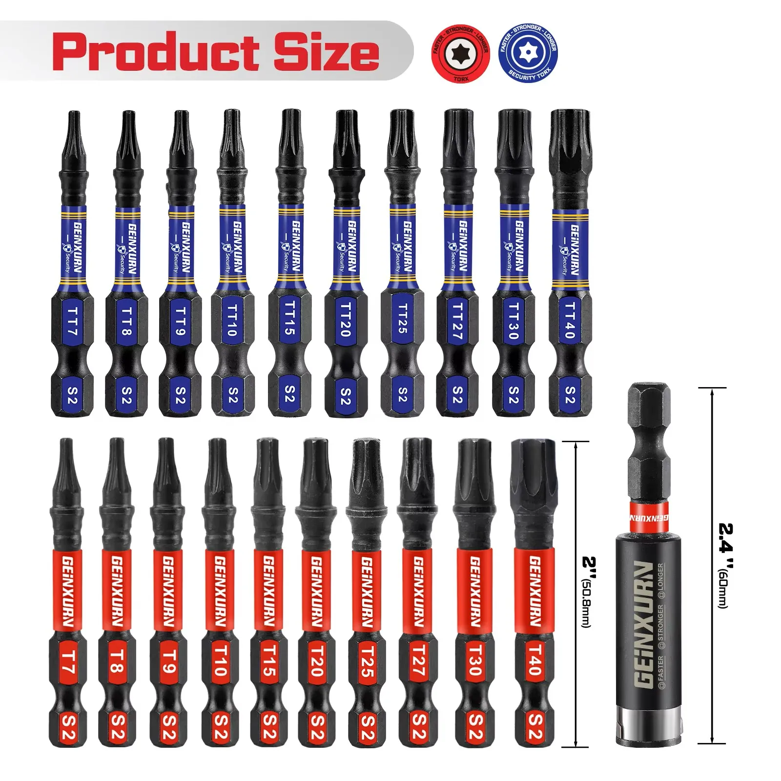 Geinxurn Impact Torx Screwdriver Bits Set, 2” Magnetic S2 Steel Driver Bits and Bit Holder for Motorcycle Maintenance