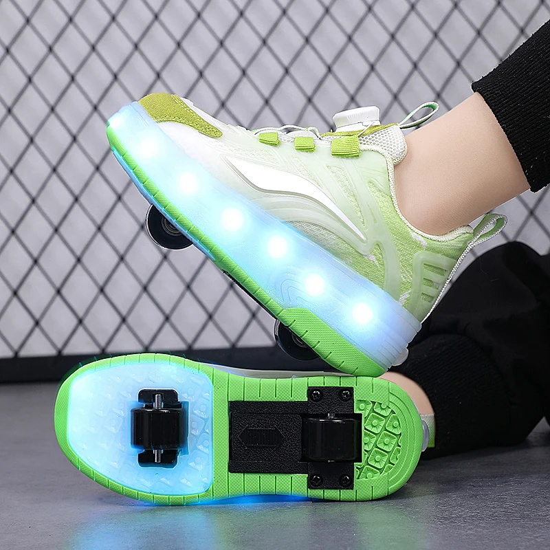 

Children Rolling Shoes With 2 Removable Wheels LED Speed Inline Skate Sneakers For Boys And Girls Powerslide Skates For Kids