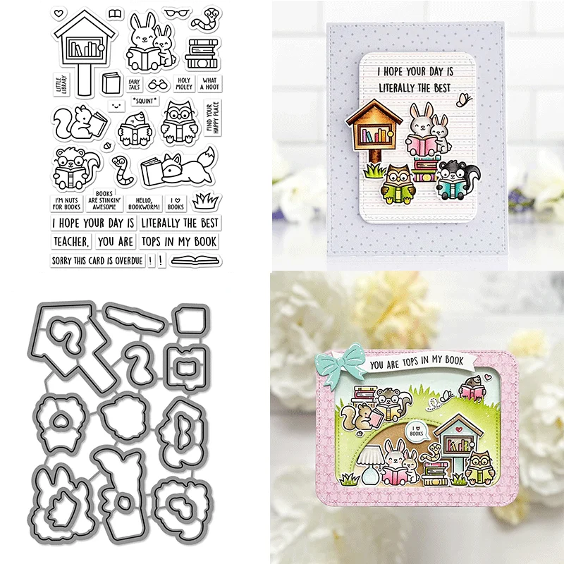 

Little Woodland Library Bundles Clear Stamps and Metal Cutting Dies for Diy Craft Making Card Album Scrapbooking Decoration