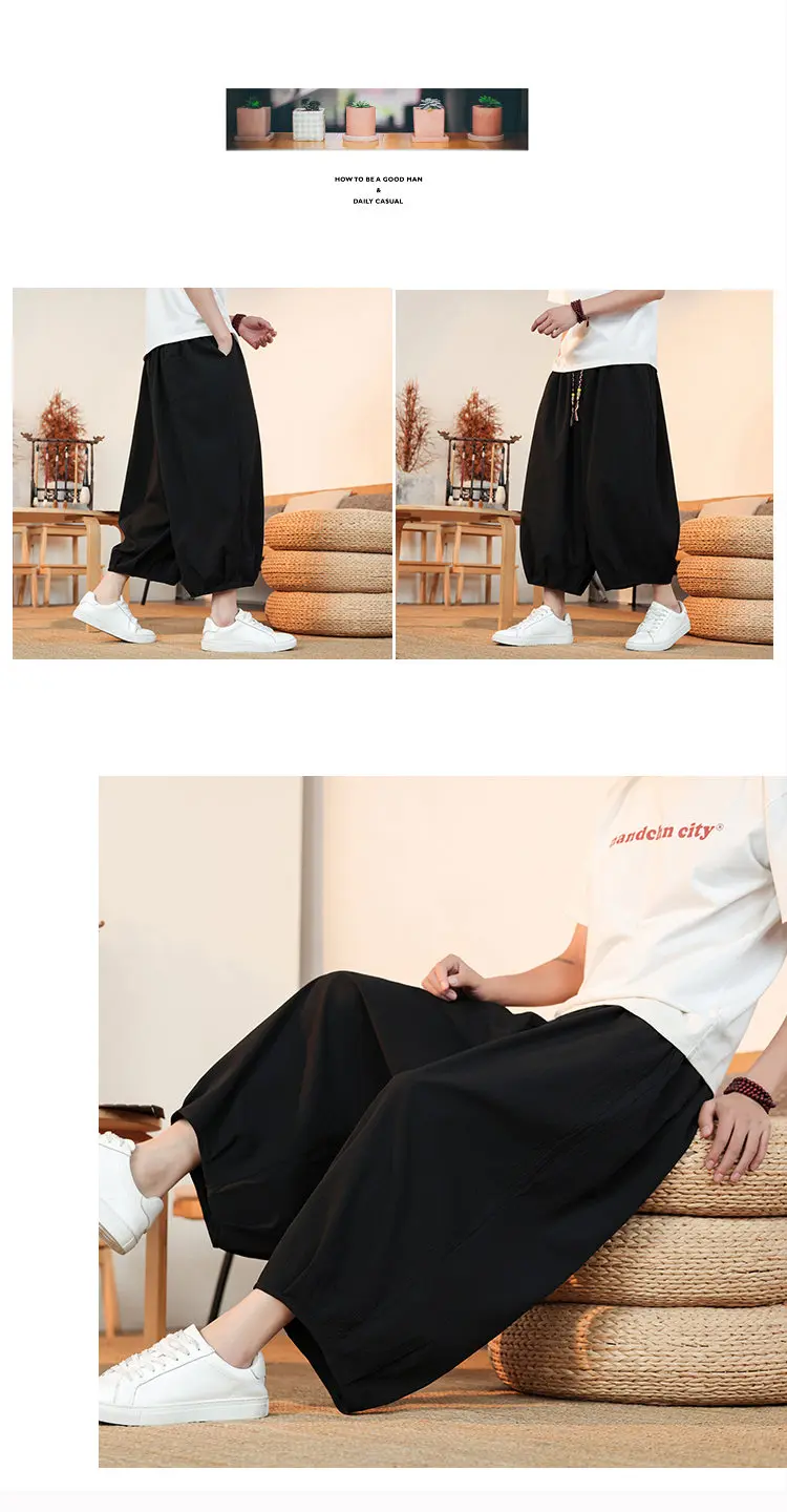 Sommerliche, atmungsaktive Sweatshirt-Hose für Herren, Eisseide, Leinenimitat, lockere, lässige, coole, kurze Hose im chinesischen Stil – Detail 29
