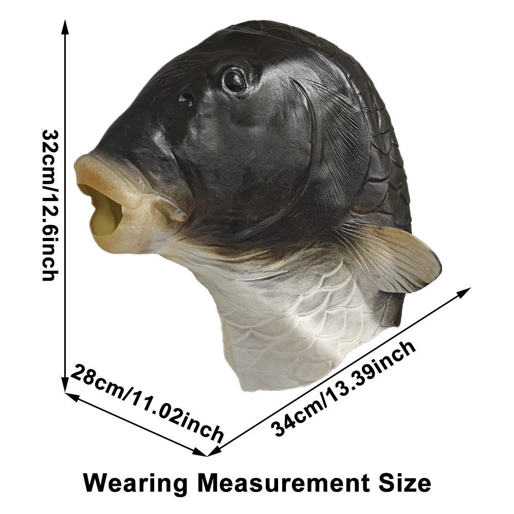 재미있는 동물 검은 잉어 마스크, 할로윈 생일 파티 동물 코스프레 헤드 커버, 장난 소품, 물고기 라텍스 마스크