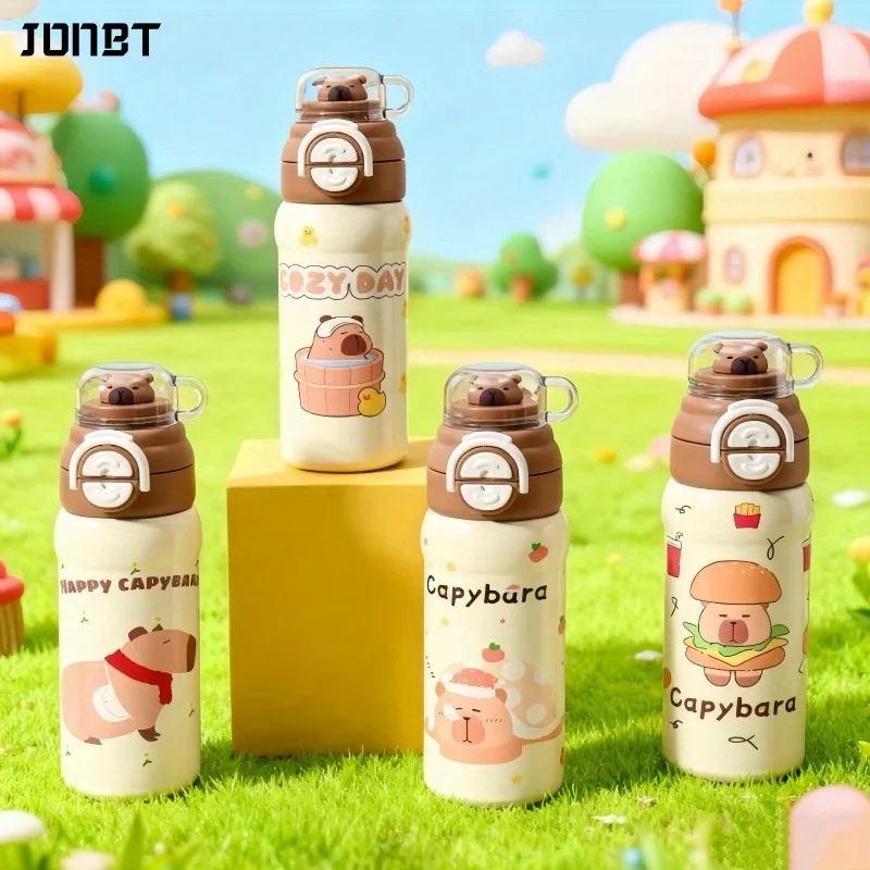 

Cute Capybara Kids Thermos Bottle With Straw Double Drink Cup Lid 316 Stainless Steel Vacuum Flask Insulated School Water Bottle