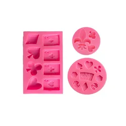 Poker Silicone Molds Alice Wonderland Hat Playing Cards Fondant Mold Baby Party Chocolate Cupcake Fondant Cake Decorating Tools