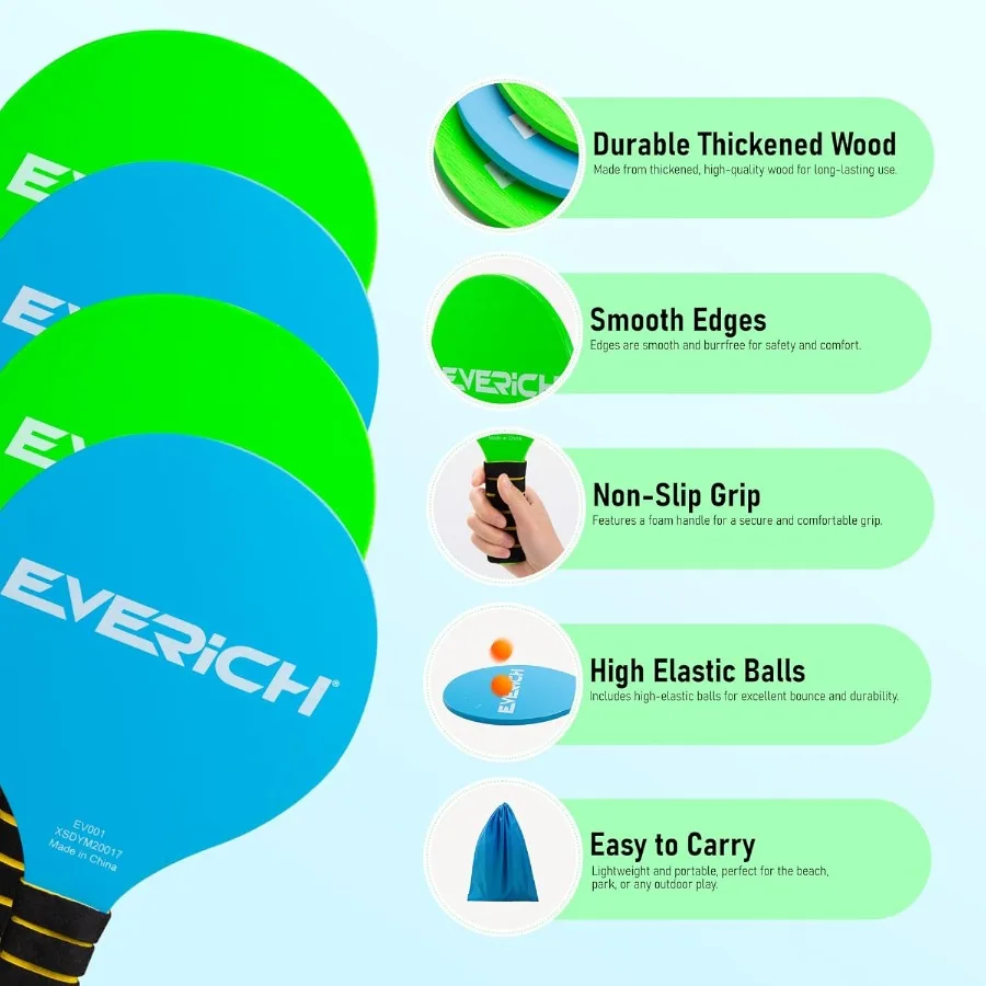 Toss catch paddle ball game set, jogos ao ar livre raquete quintal jogos, praia piscina areia gramado acampamento brinquedos com 8 pás 8 bolas 8 bir