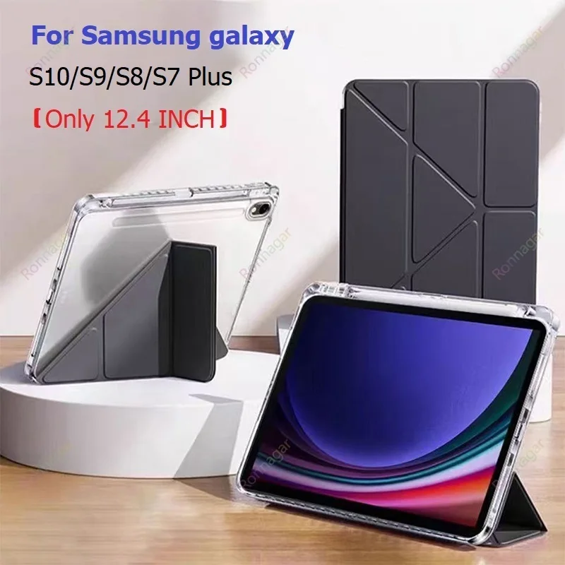 

For Samsung Galaxy Tab S10 Plus 12.4 Inch 2024 Tab S9 Plus Case S Pen Holder Multiple Angle Clear Back Tab S8 S7 Plus 12.4 Case