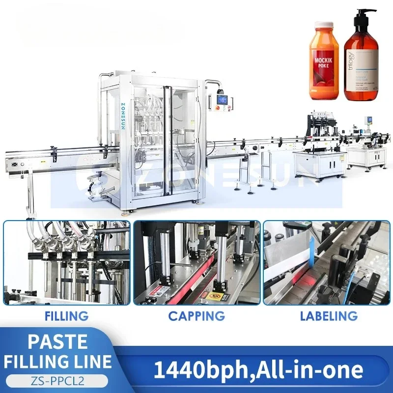 Zonesun ZS-PPCL2 Automatic Filling Capping and Labelling Machine Monoblock Production Line Plunger Pump