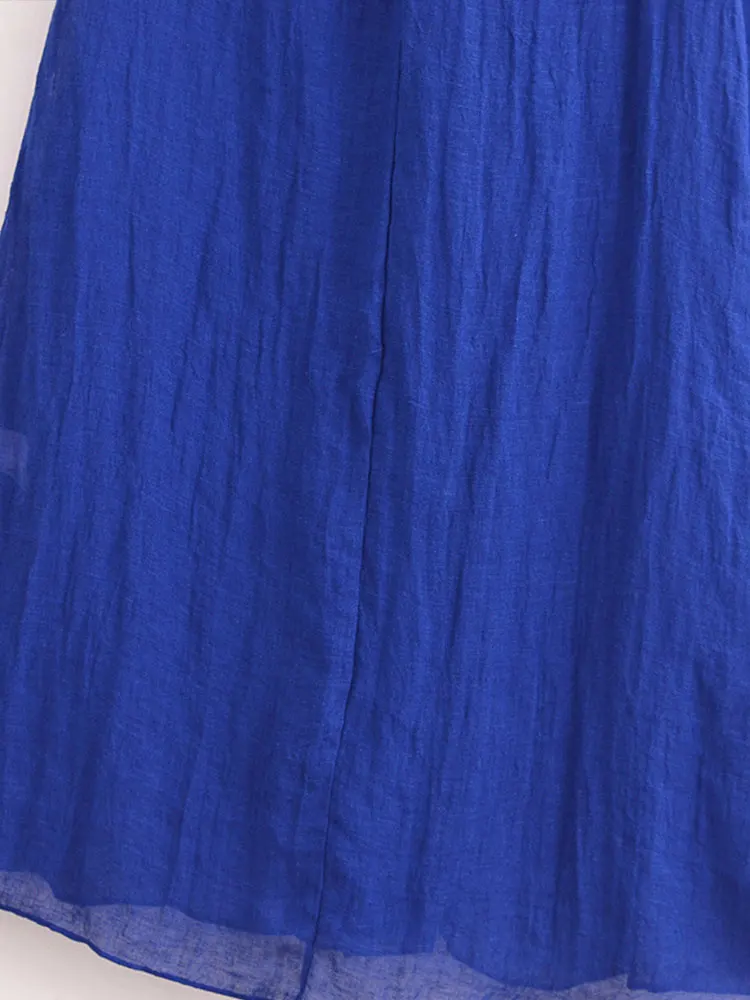 Nlzgmsj 2025 Women Fashion Summer  Blue Sexy Linen Blended Halter Collar Backless Long Dresses Chic Female Vintage Evening Dress