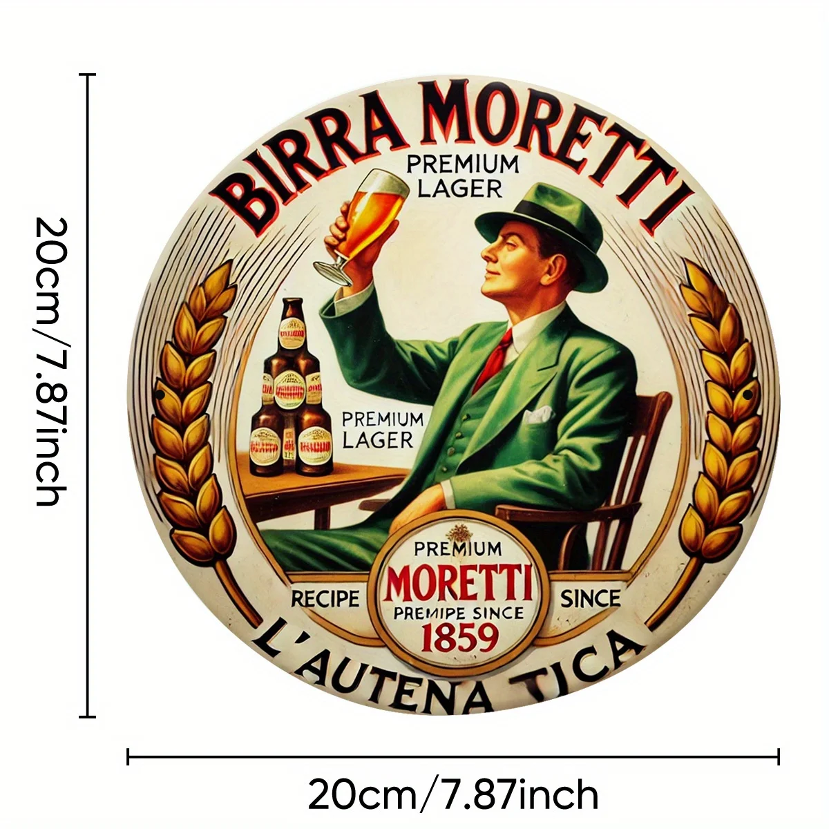 2D flach 1 Stück Retro Birra Moretti Bier Holzlogo runde Wandkunst, klassisches Brauerei-Design, geeignet für Bars und Cafés – Detail 2