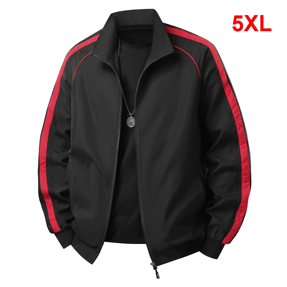 

Running Jacket Men 5XL Plus Size Jacket Fashion Casual Stripes Patchwork Jackets Coats Male Big Size 5XL