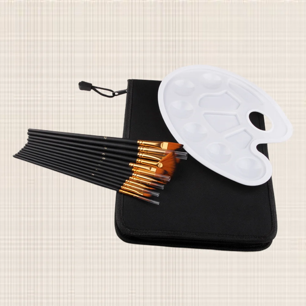 

12 Pieces Painting Brushes Set Black Bag Strong Water Absorption Nylon Hair Watercolor Gouache Drawing Tools for Adults Kids