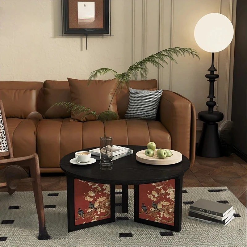 

Журнальный столик в китайском стиле, бытовой новый круглый стол из цельного дерева, передвижной чайный столик