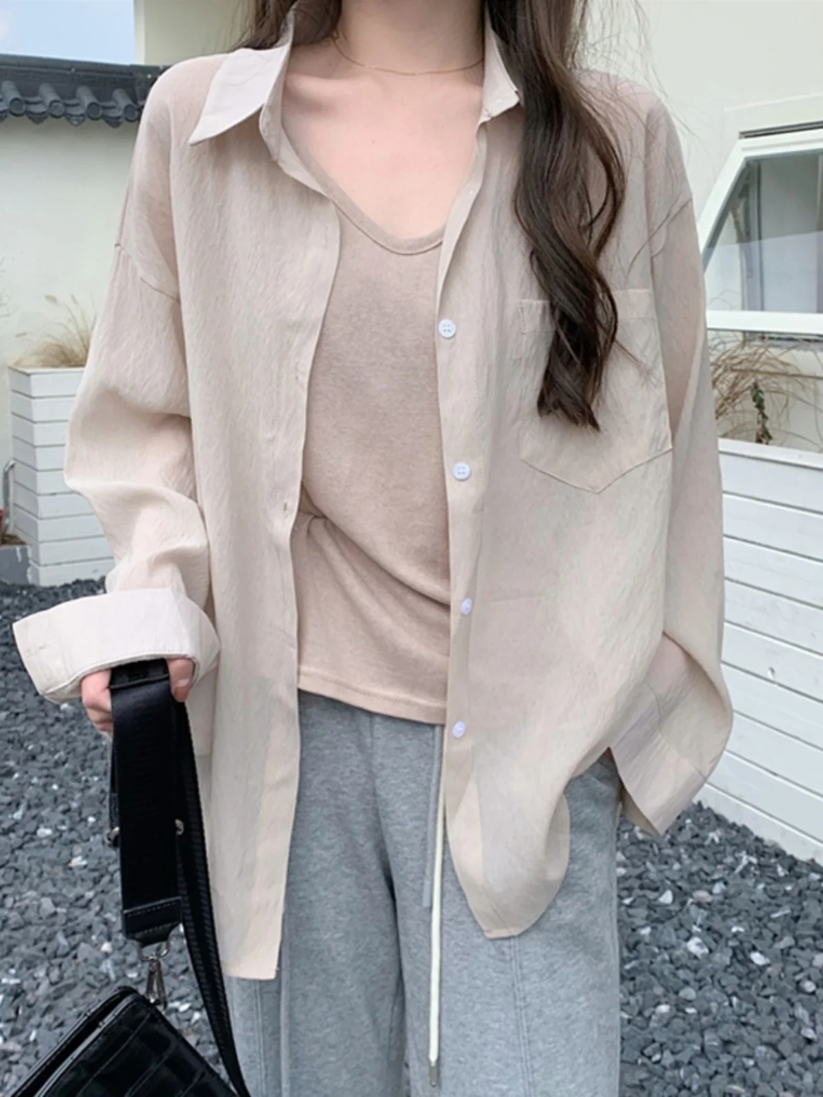 

Sun Protection Ice Silk Women's Summer Loose Thin Long Sleeve Shirt Casual Outerwear Sweet Style Japanese Flavor Regular Fit